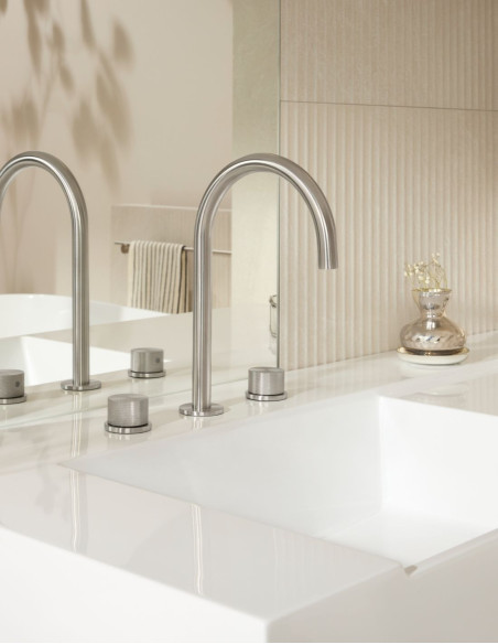 MOZA 316L maišytuvas praustuvui iš stalviršio dviem rankenėlėm  STAINLESS STEEL