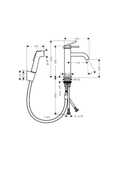 Hansgrohe Tecturis S 110 – maišytuvas su bide dušeliu