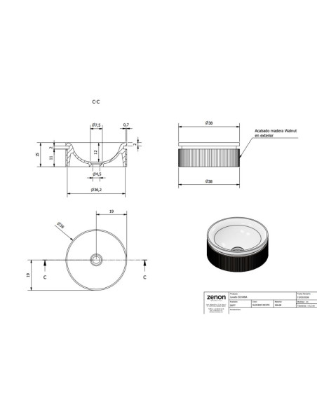 Pastatomas praustuvas Silvana 380x380mm, h- 150 mm su laminuota mediena išorėje, su dugno vožtuvu