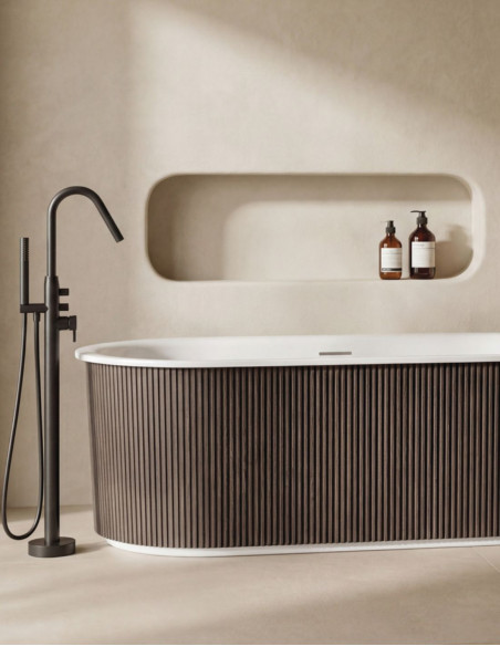 Akrilinė vonia Silvana 1700x800mm, h- 550mm su laminuota mediena išorėje