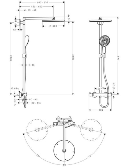 Dušo sistema Raindance Select 300 Showerpipe su dušiniu termostatu 27114000
