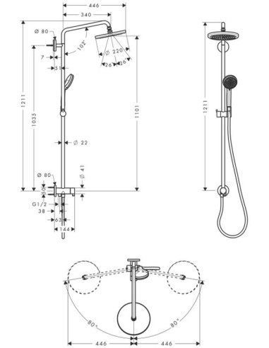 Dušo sistema Croma 220 Showerpipe be...