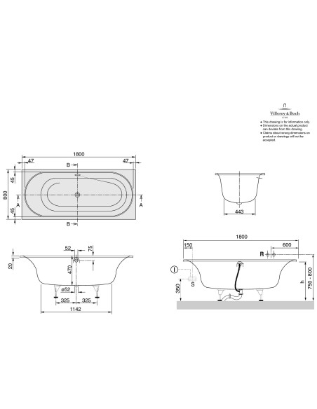 Stačiakampė vonia Villeroy & Boch Cetus Duo 1800x800