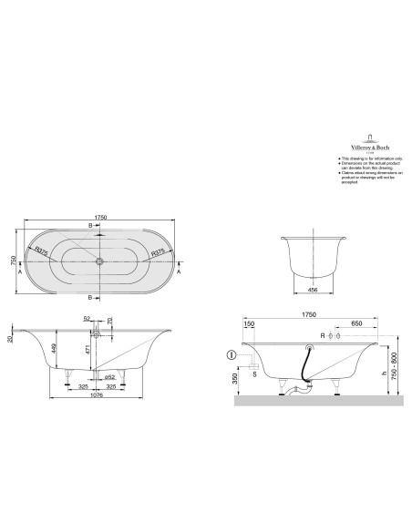 Ovali vonia Villeroy & Boch Cetus Duo 1750x750