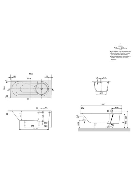 Stačiakampė vonia Villeroy & Boch Libra 1600x700