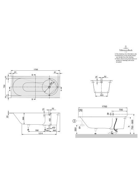 Stačiakampė vonia Villeroy & Boch Libra 1700x750