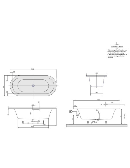 Ovali vonia Villeroy & Boch Loop & Friends Oval 1800x800