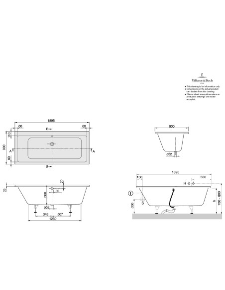 Stačiakampė vonia Villeroy & Boch Subway