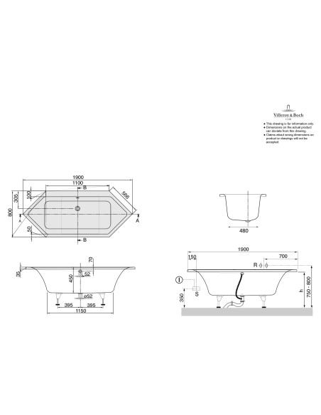 Šešiakampė vonia Villeroy & Boch Subway 1900x800