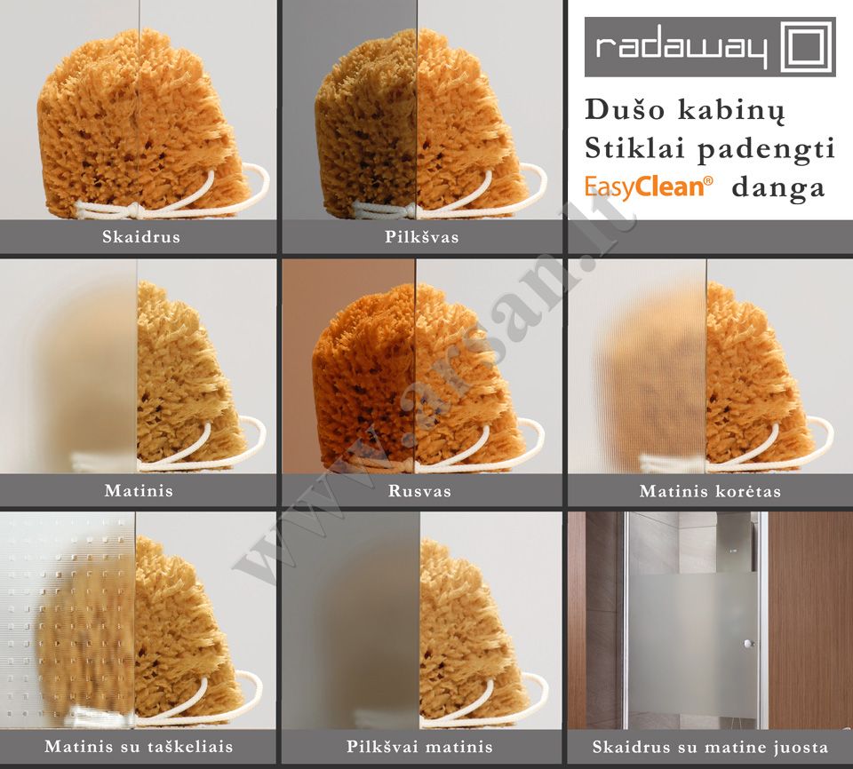 Duso kabinu Radaway stiklu variantai Radaway duso kabinu stiklu variantai