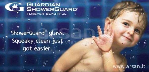 GUARDIAN dušo kabinų stiklas ShowerGuard su ilgalaike apsauga nuo kalkių apnašų ir purvo